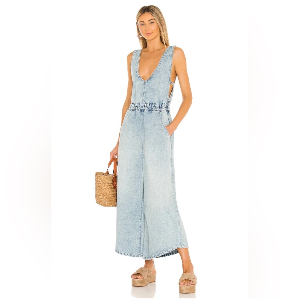 Free People Light Wash Denim Jumpsuit